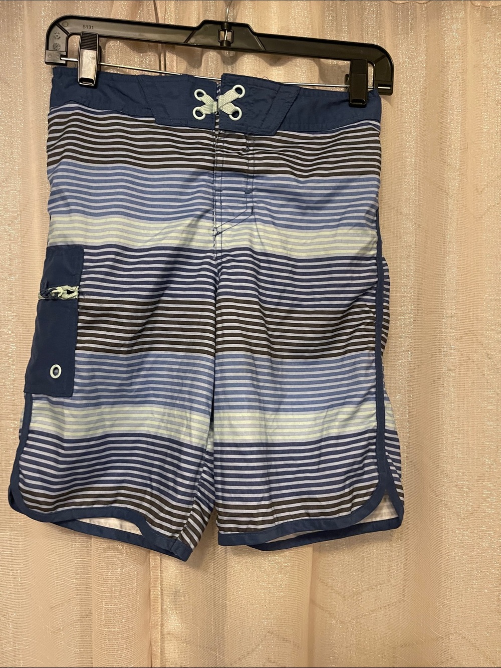 Kids Blue Striped Swim Trunks